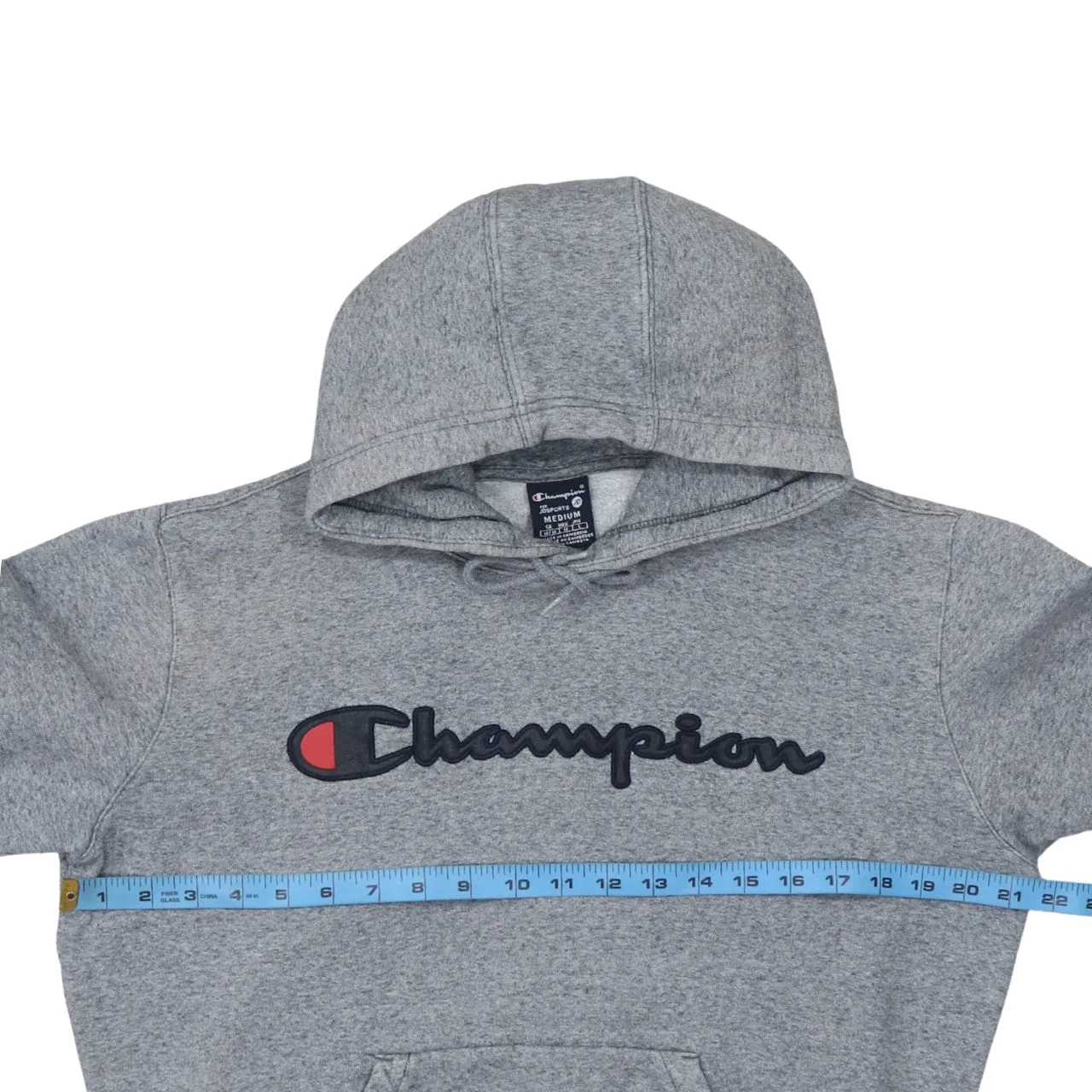 Champion Grey Hoodie Women’s Medium Embroidered Script Logo Front Pocket Fleece Sweatshirt sold by Vintage Club product image thumbnail 5