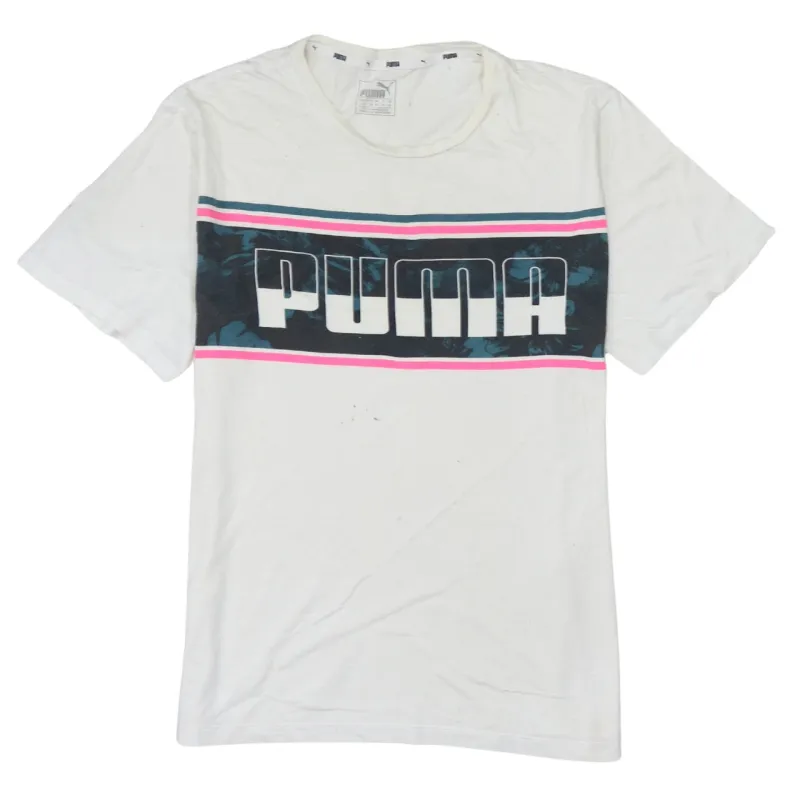 Puma White Graphic T Shirt Women’s Small Printed Logo Stripe Panel Casual Tee sold by Vintage Club