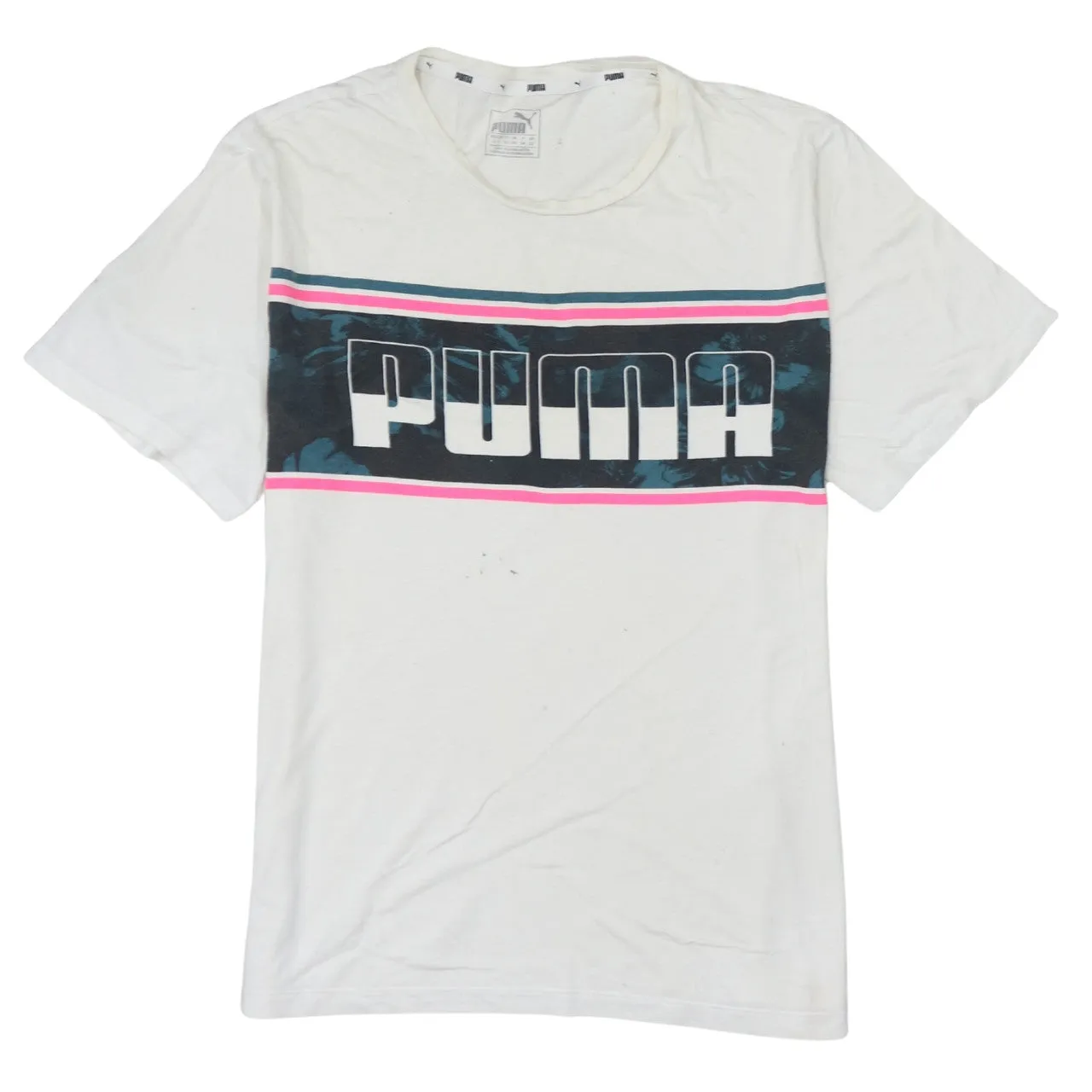 Puma White Graphic T Shirt Women’s Small Printed Logo Stripe Panel Casual Tee sold by Vintage Club