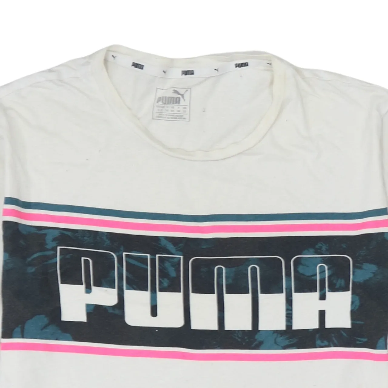 Puma White Graphic T Shirt Women’s Small Printed Logo Stripe Panel Casual Tee sold by Vintage Club product image thumbnail 3