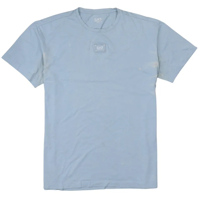 Emporio Armani Light Blue T Shirt Women's XLarge EA7 Chest Patch Logo Short Sleeve Top made by Emporio Armani