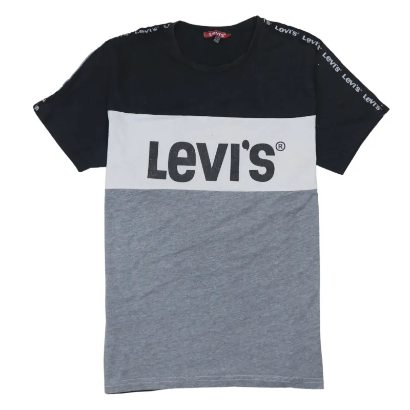 Levi's Black Grey T Shirt Women's XXLarge Printed Logo Panel Tape Sleeves Casual Top sold by Vintage Club