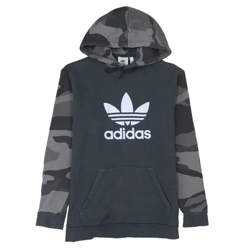 Adidas Dark Grey Camo Hoodie Men's Medium Printed Trefoil Logo Front Pocket Sweatshirt made by Adidas