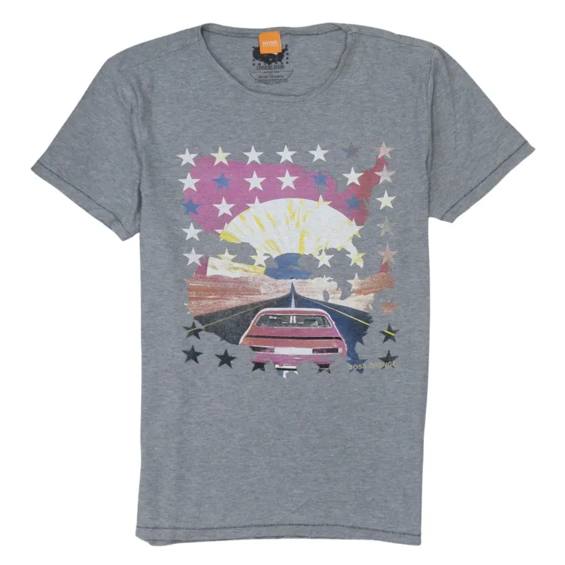 HUGO BOSS Grey Graphic T Shirt Women's Medium Printed Car Road Sunset Stars Tee Top sold by Vintage Club