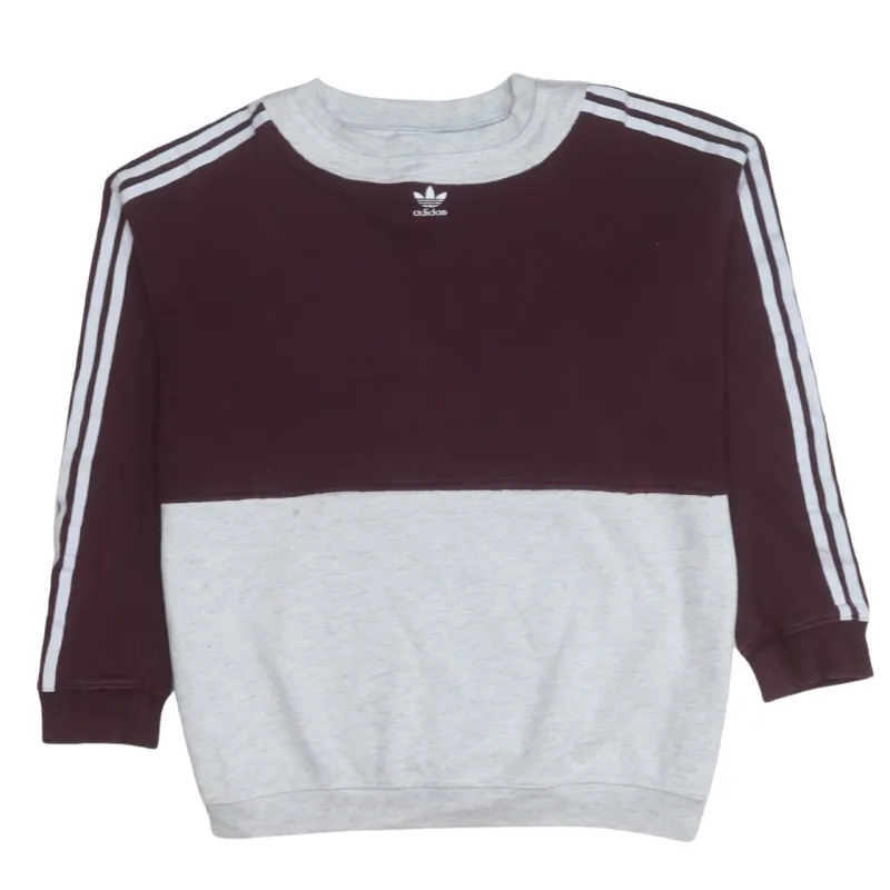 Adidas Burgundy Red Grey Sweatshirt Women’s Medium Trefoil Logo Three Stripe Sleeves Pullover made by Adidas