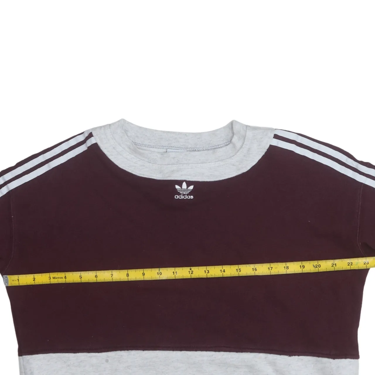Adidas Burgundy Red Grey Sweatshirt Women’s Medium Trefoil Logo Three Stripe Sleeves Pullover sold by Vintage Club product image thumbnail 5