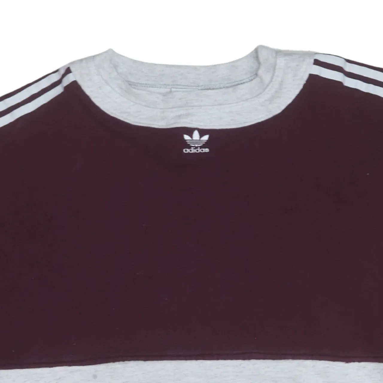 Adidas Burgundy Red Grey Sweatshirt Women’s Medium Trefoil Logo Three Stripe Sleeves Pullover sold by Vintage Club product image thumbnail 3