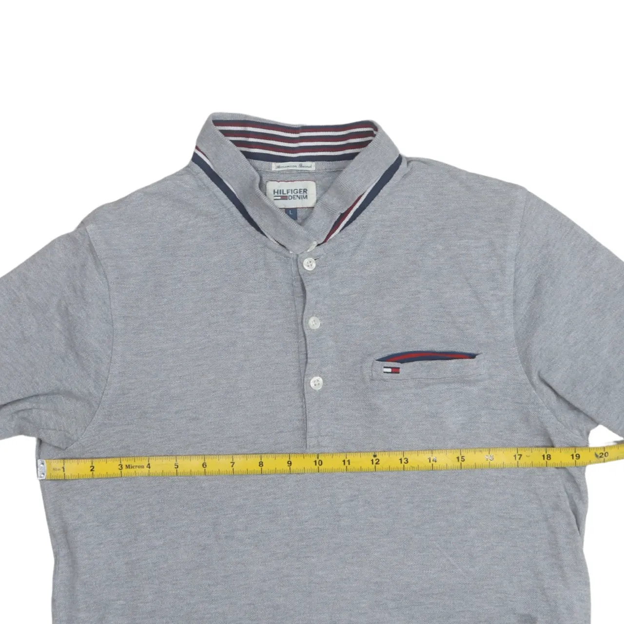 Tommy Hilfiger Light Grey Polo Shirt Men's Large Button Neck Chest Pocket Logo Top sold by Vintage Club product image thumbnail 5