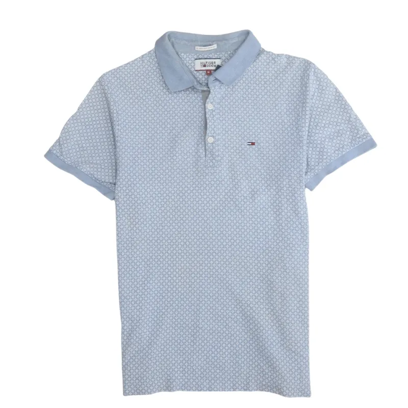 Tommy Hilfiger Light Blue Pattern Polo Shirt Women’s Medium Embroidered Flag Logo Casual Top sold by Vintage Club