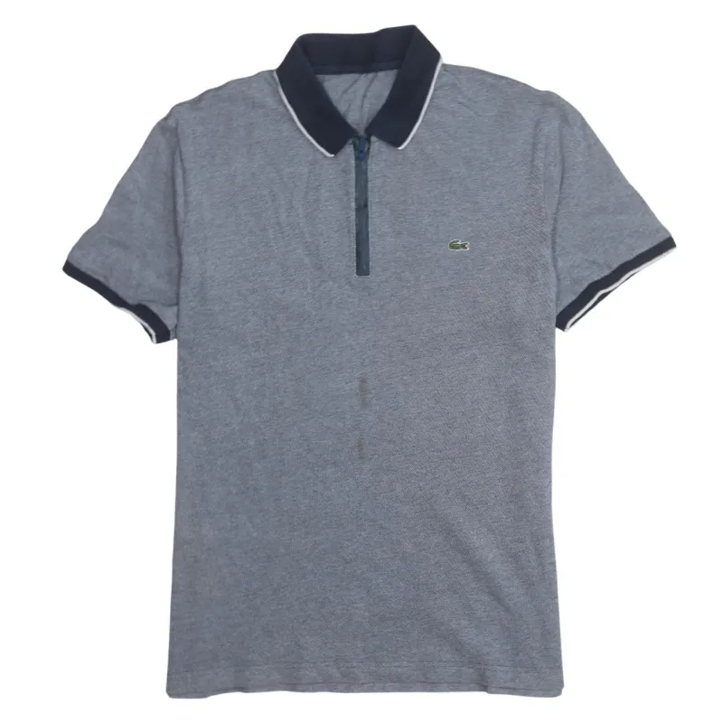Lacoste Grey Polo Shirt Women’s Medium Zip Neck Contrast Collar Embroidered Logo Top sold by Vintage Club