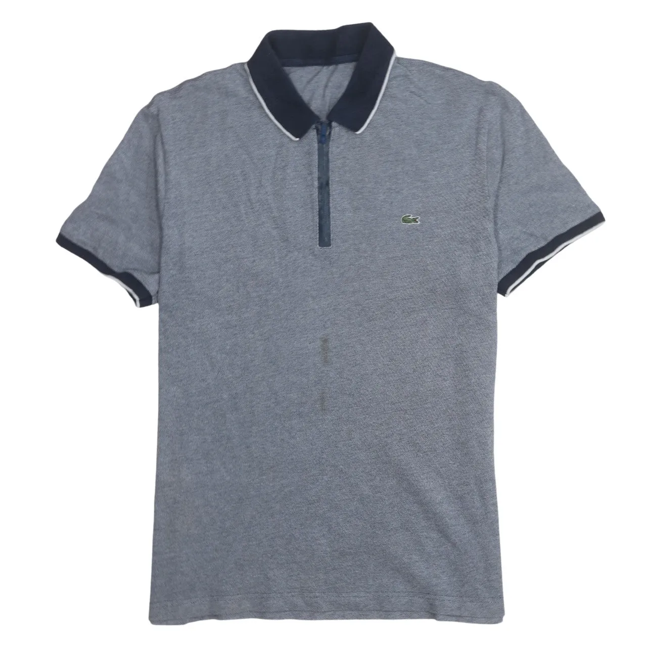 Lacoste Grey Polo Shirt Women’s Medium Zip Neck Contrast Collar Embroidered Logo Top sold by Vintage Club