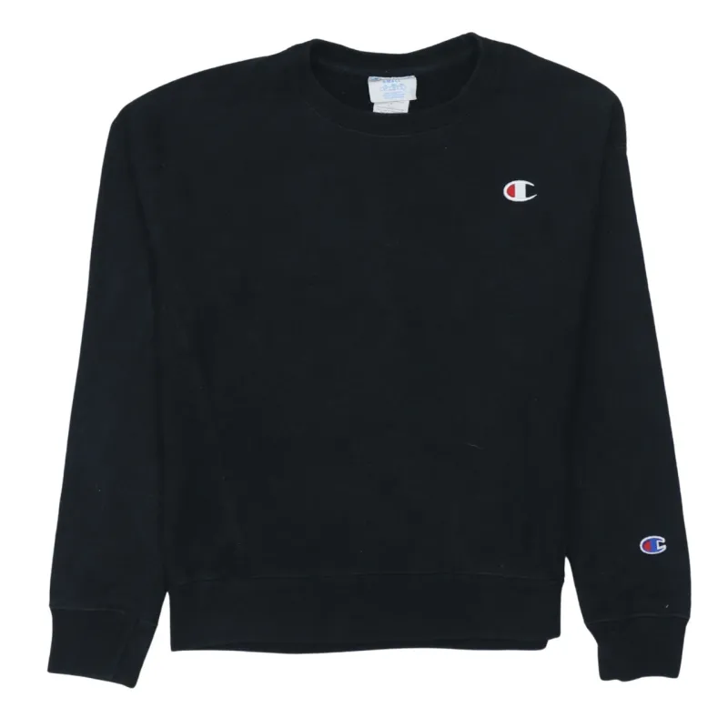 Champion Black Sweatshirt Men's Small Embroidered Chest Logo Cuff Logo Crewneck Pullover sold by Vintage Club