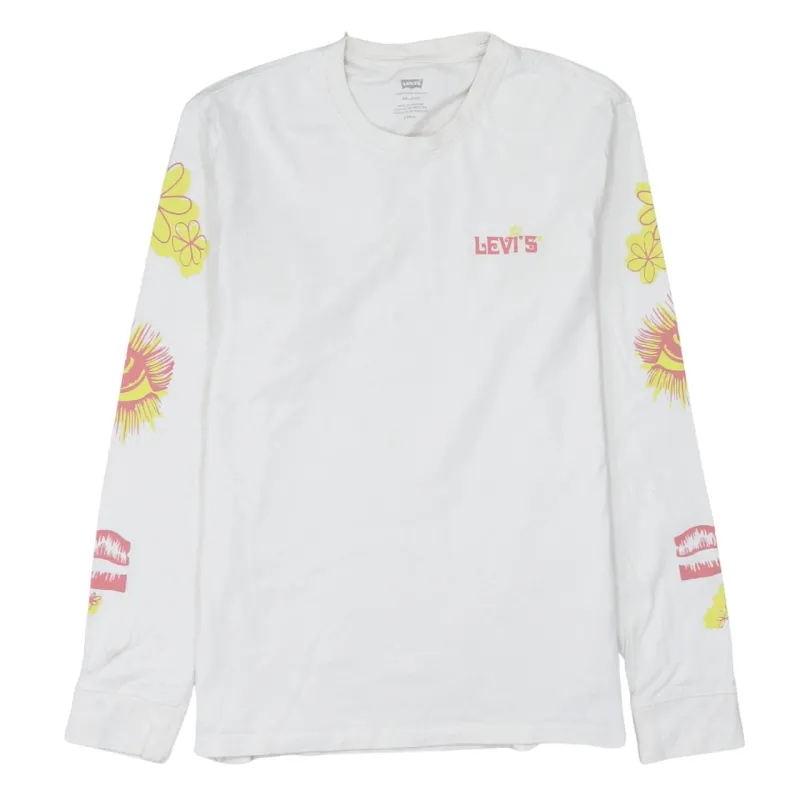 Levi's White Long Sleeve T Shirt Men's Small Printed Logo Graphic Groovy Top sold by Vintage Club