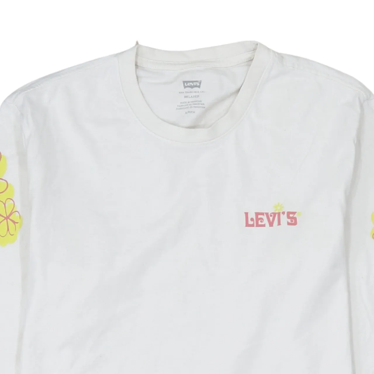 Levi's White Long Sleeve T Shirt Men's Small Printed Logo Graphic Groovy Top sold by Vintage Club product image thumbnail 3