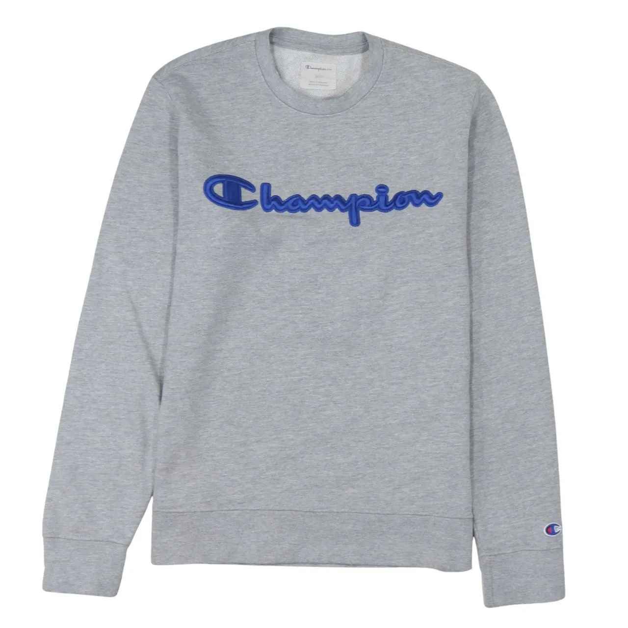 Champion Grey Sweatshirt Men's Small Embroidered Script Logo Crewneck Pullover Top sold by Vintage Club