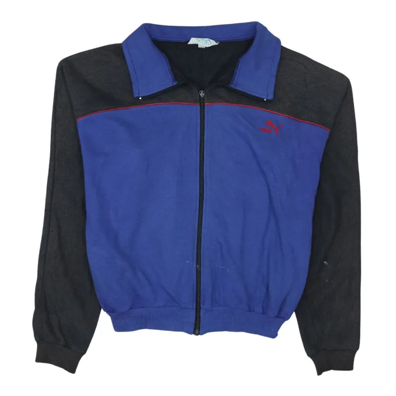 Puma Blue Black Zip Sweatshirt Men's XLarge Embroidered Logo Contrast Sleeves Track Jacket sold by Vintage Club