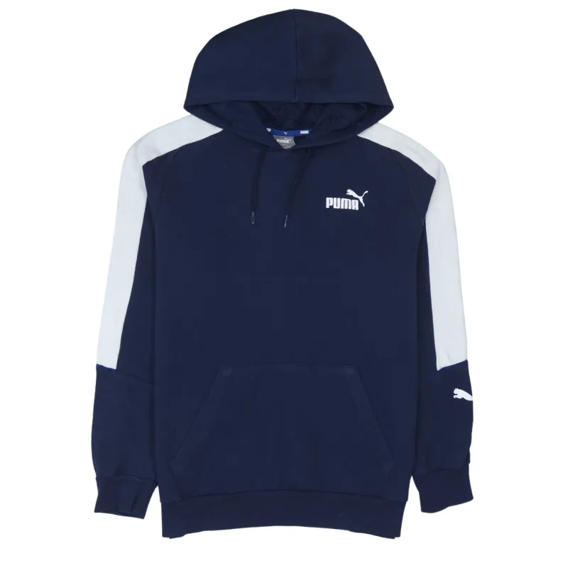 Puma Navy Blue Hoodie Men's Medium White Sleeve Stripes Embroidered Logo Pullover Sweatshirt sold by Vintage Club