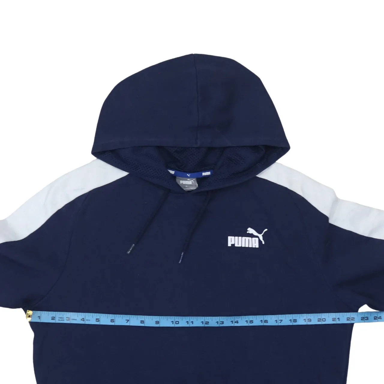 Puma Navy Blue Hoodie Men's Medium White Sleeve Stripes Embroidered Logo Pullover Sweatshirt sold by Vintage Club product image thumbnail 5