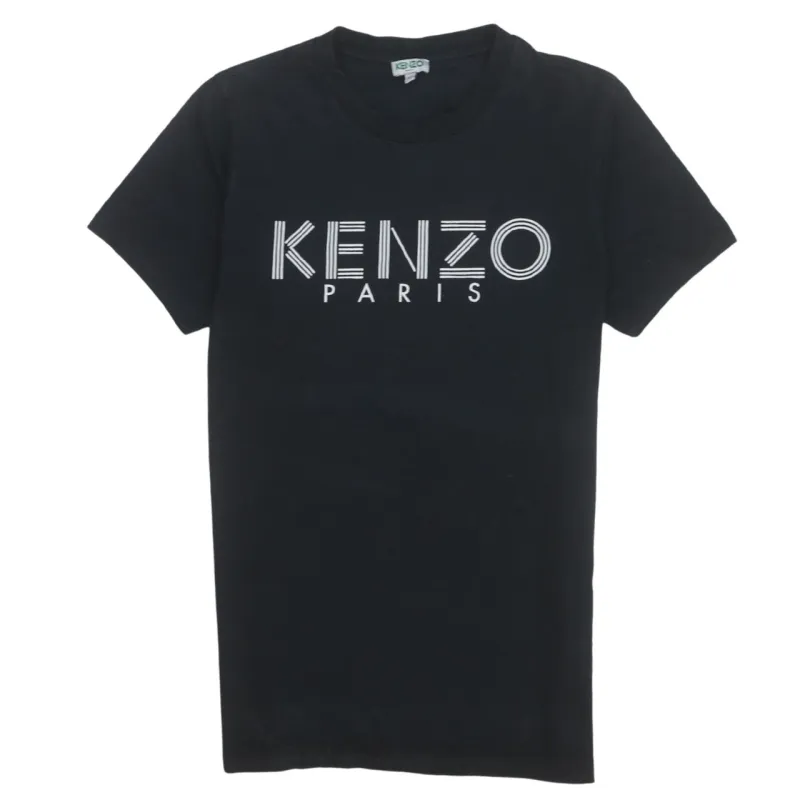 Kenzo Black T Shirt Men's XSmall Printed Kenzo Paris Logo Short Sleeve Casual Top Tee sold by Vintage Club