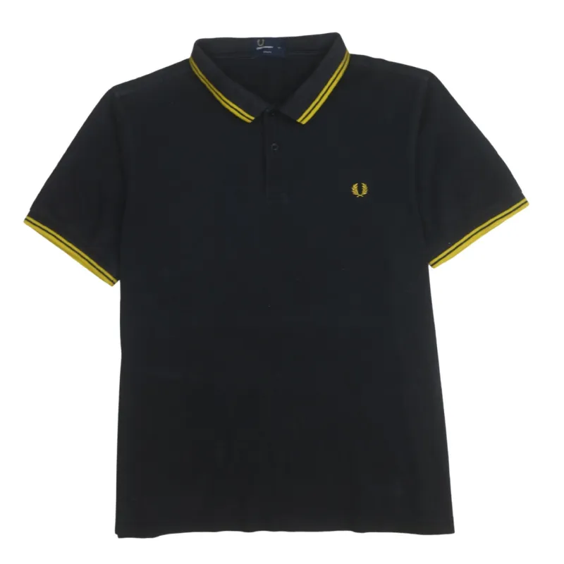 Fred Perry Black Polo Shirt Women’s XXLarge Twin Tipped Yellow Trim Embroidered Laurel Logo made by Fred Perry