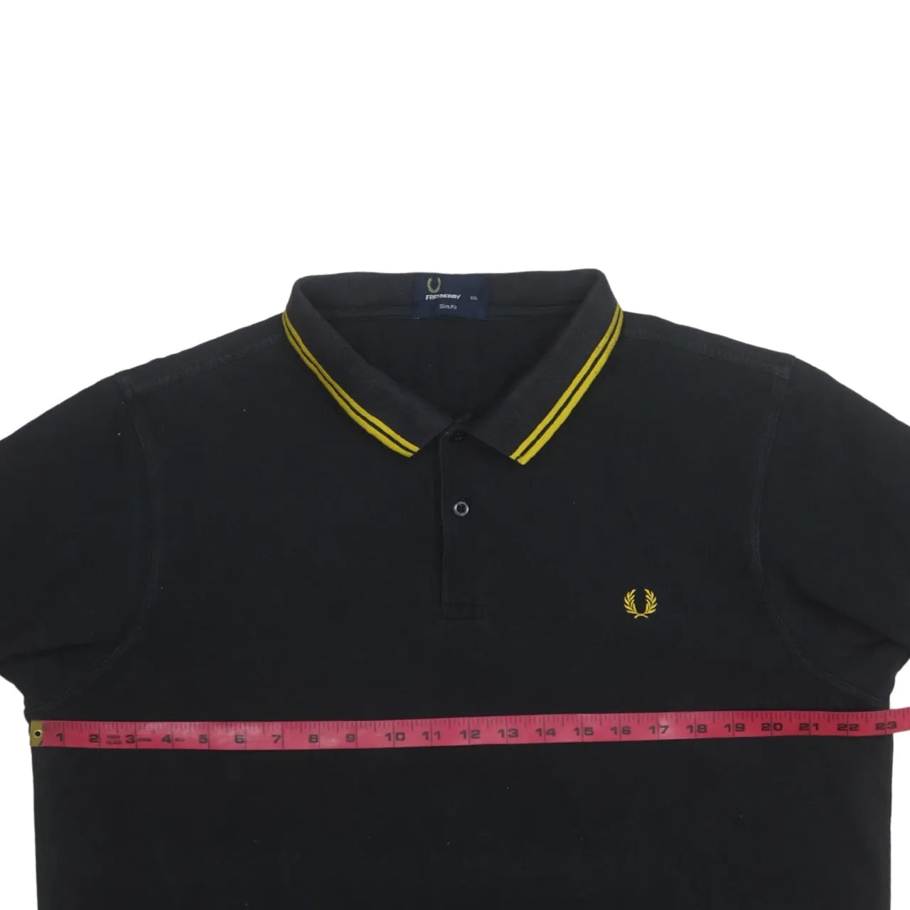 Fred Perry Black Polo Shirt Women’s XXLarge Twin Tipped Yellow Trim Embroidered Laurel Logo sold by Vintage Club product image thumbnail 5