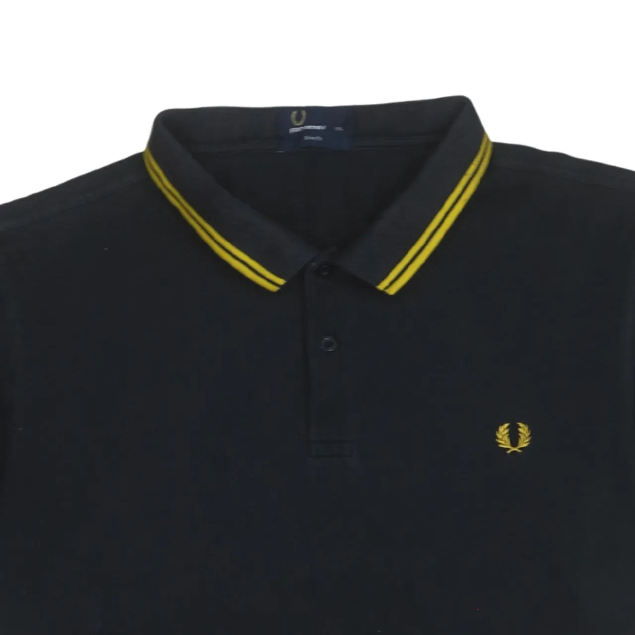 Fred Perry Black Polo Shirt Women’s XXLarge Twin Tipped Yellow Trim Embroidered Laurel Logo sold by Vintage Club product image thumbnail 3