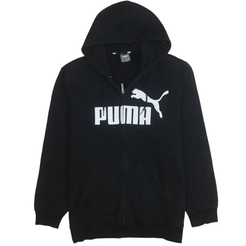 Puma Black Zip Hoodie Women’s XLarge Printed Logo Split Pouch Pocket Casual Sweatshirt sold by Vintage Club