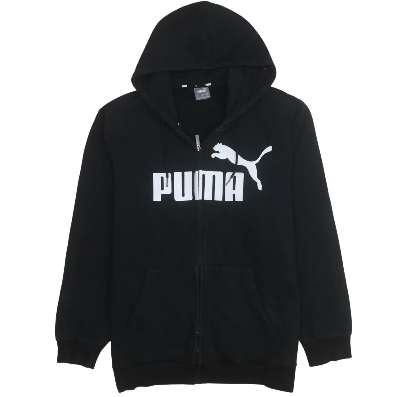 Puma Black Zip Hoodie Women’s XLarge Printed Logo Split Pouch Pocket Casual Sweatshirt sold by Vintage Club
