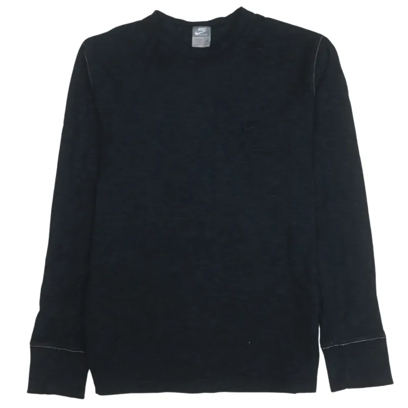 Nike Black Long Sleeve Top Women's Large Embroidered Swoosh Contrast Stitch Pullover T Shirt sold by Vintage Club