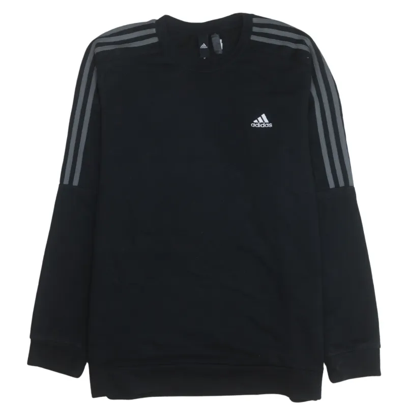 Adidas Black Sweatshirt Women's XLarge Three Stripe Sleeves Printed Chest Logo Pullover Top sold by Vintage Club