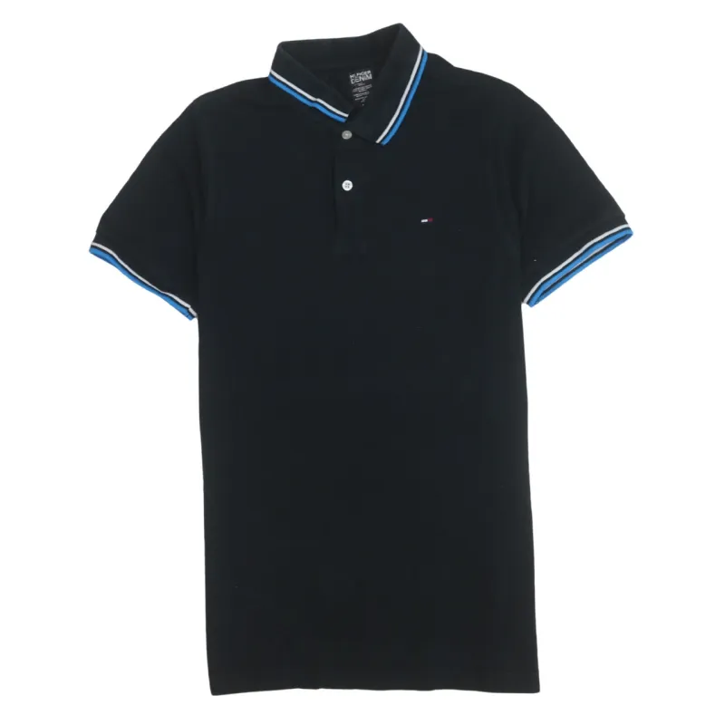 Tommy Hilfiger Black Polo Shirt Women’s Large Embroidered Flag Logo Tipped Collar Cuffs Top sold by Vintage Club