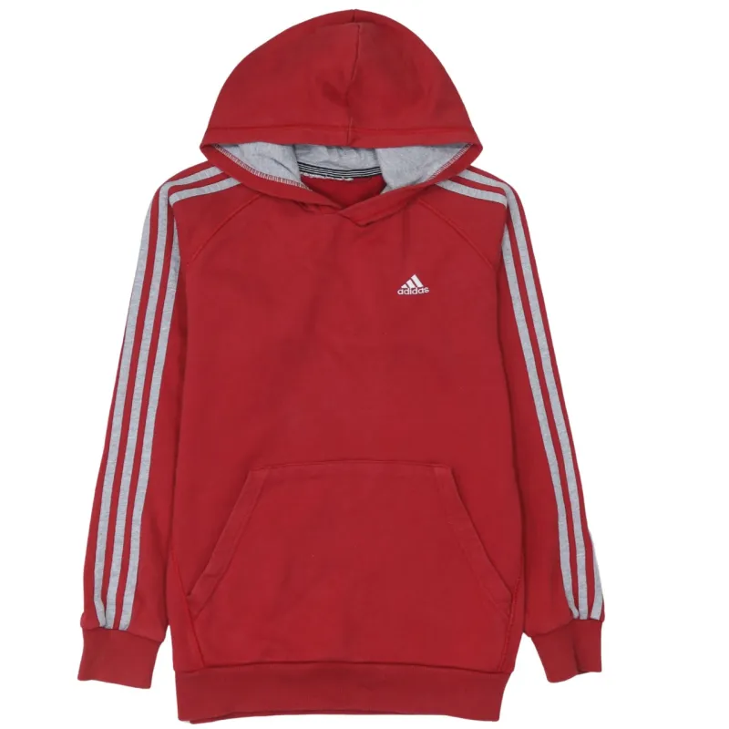 Adidas Red Hoodie Men's XSmall Three Stripe Sleeves Embroidered Logo Pullover Sweatshirt sold by Vintage Club