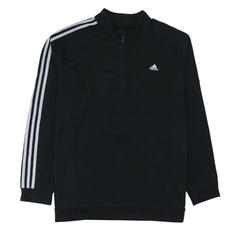Adidas Black Quarter Zip Sweatshirt Men’s XLarge Three Stripe Sleeves Embroidered Logo Pullover Top sold by Vintage Club