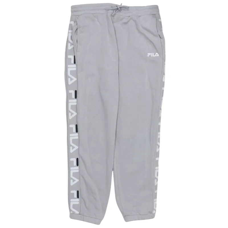 Fila Light Grey Joggers Men’s 32 Logo Side Tape Drawstring Waist Cuffed Sweatpants made by Fila