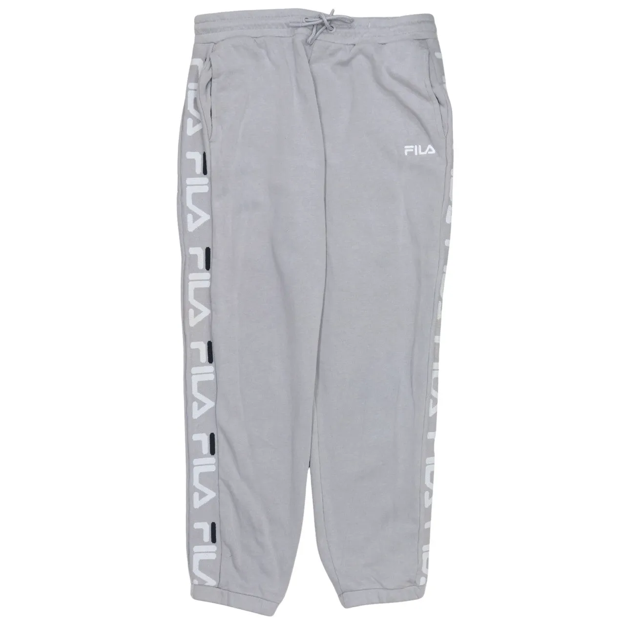 Fila Light Grey Joggers Men’s 32 Logo Side Tape Drawstring Waist Cuffed Sweatpants sold by Vintage Club