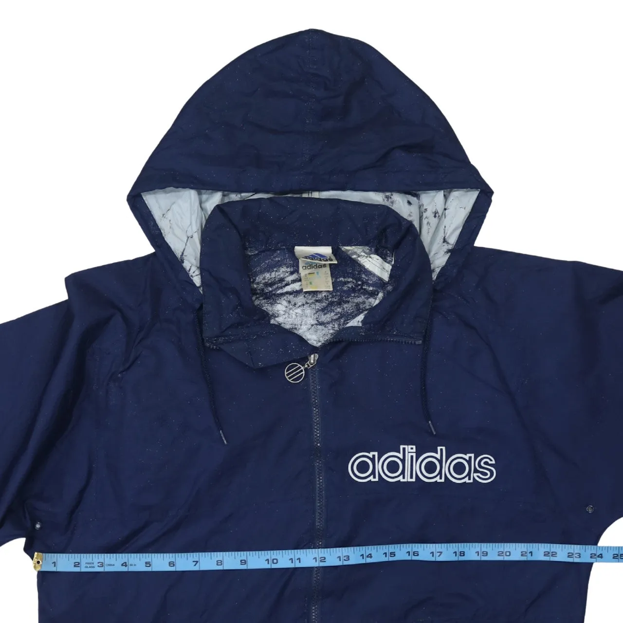 Adidas Navy Blue Hooded Windbreaker Men's Medium Printed Logo Zip Jacket Coat sold by Vintage Club product image thumbnail 5