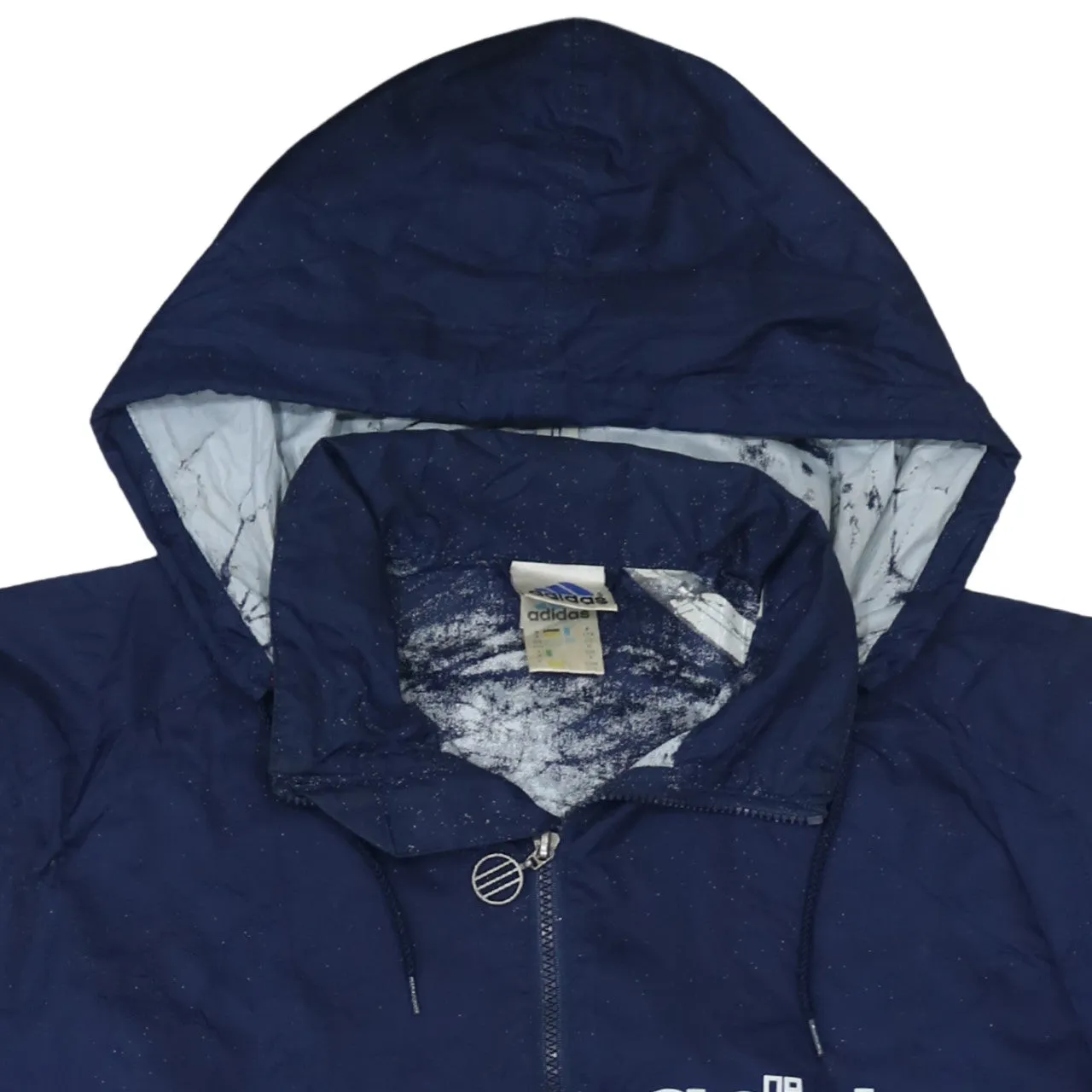 Adidas Navy Blue Hooded Windbreaker Men's Medium Printed Logo Zip Jacket Coat sold by Vintage Club product image thumbnail 3