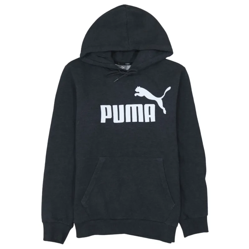 Puma Black Hoodie Men’s XSmall Printed Logo Fleece Lined Front Pocket Pullover Sweatshirt sold by Vintage Club