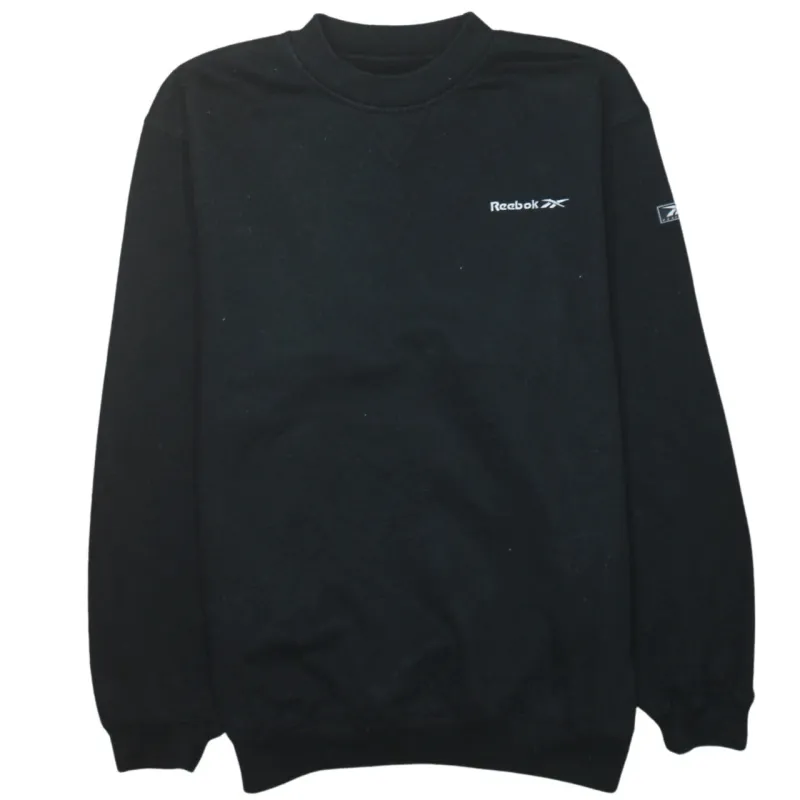 Reebok Black Sweatshirt Women's Small Embroidered Chest Logo Crewneck Pullover Jumper sold by Vintage Club