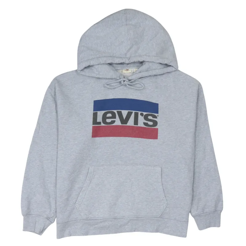 Levi's Grey Hoodie Women's XLarge Printed Box Logo Drawstring Pouch Pocket Sweatshirt sold by Vintage Club