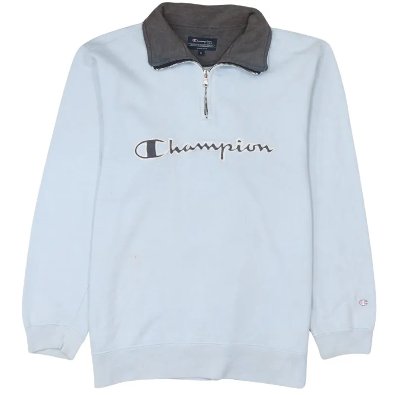 Champion Light Blue Quarter Zip Sweatshirt Men's Small Embroidered Logo Contrast Collar Pullover sold by Vintage Club