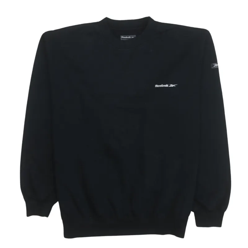 Reebok Black Sweatshirt Men’s Medium Embroidered Chest Logo Ribbed Cuffs Crewneck Pullover sold by Vintage Club