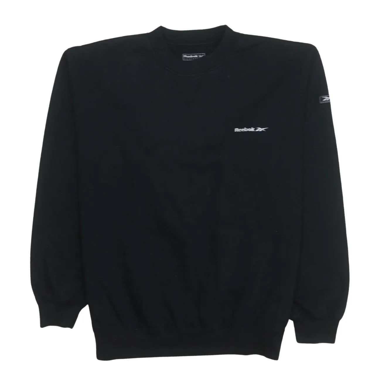 Reebok Black Sweatshirt Men’s Medium Embroidered Chest Logo Ribbed Cuffs Crewneck Pullover sold by Vintage Club