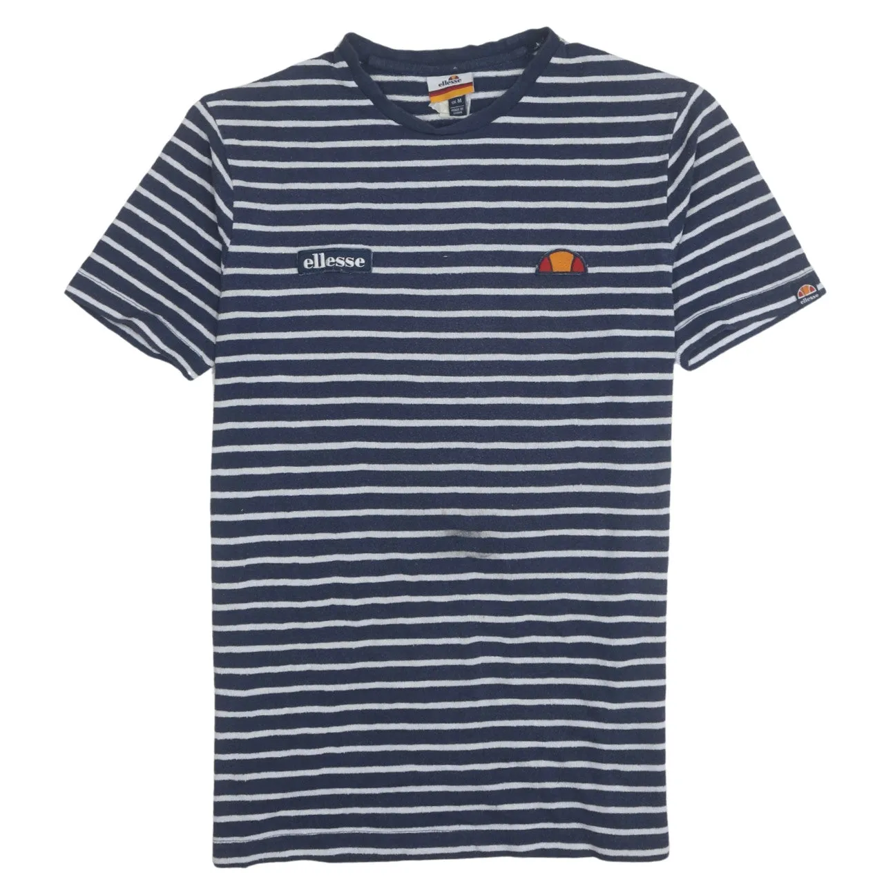 Ellesse Navy Stripe T Shirt Women’s Medium Embroidered Chest Logo Short Sleeve Tee Top sold by Vintage Club