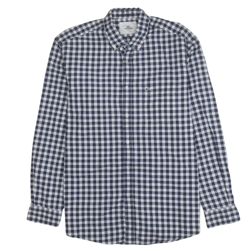 Lacoste Navy White Check Shirt Men's Large Embroidered Croc Logo Button Down Casual Top sold by Vintage Club