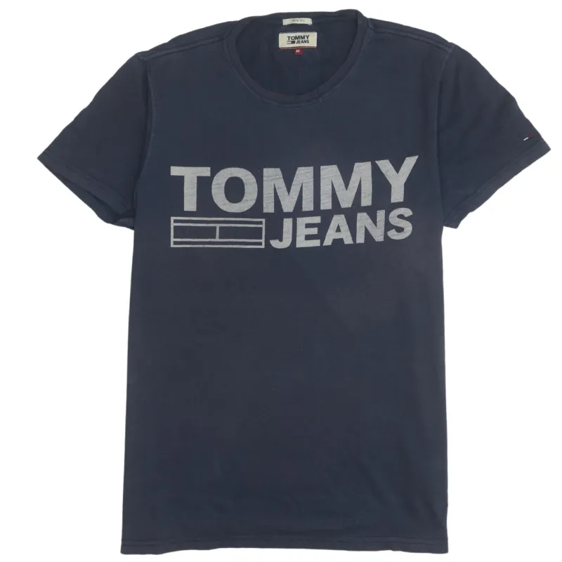 Tommy Jeans Navy Blue T Shirt Men's Medium Printed Chest Logo Casual Tee Top made by Vintage Club