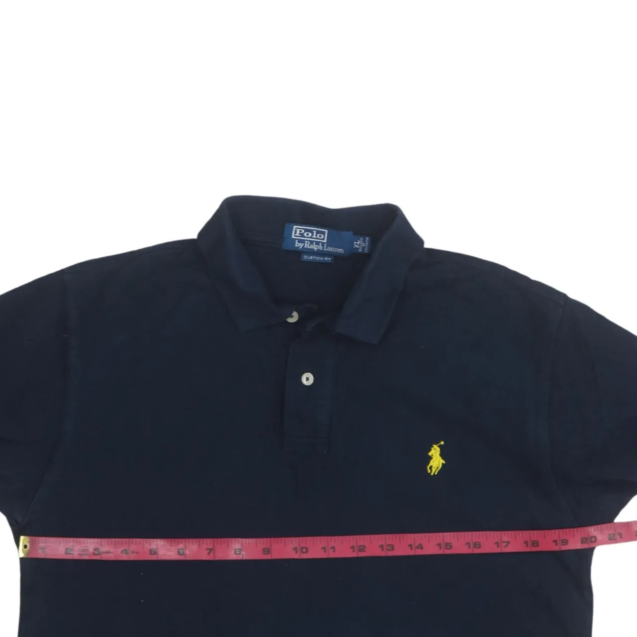 Polo Ralph Lauren Navy Blue Polo Shirt Women’s XLarge Embroidered Yellow Pony Logo Short Sleeve Top sold by Vintage Club product image thumbnail 5