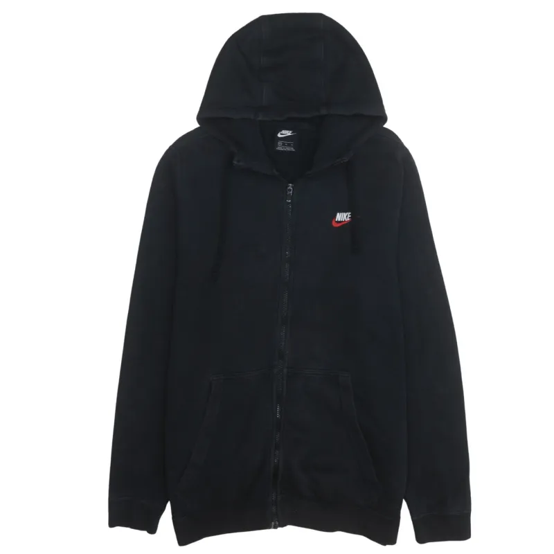Nike Black Zip Hoodie Women’s XLarge Embroidered Chest Logo Split Pocket Fleece Sweatshirt sold by Vintage Club
