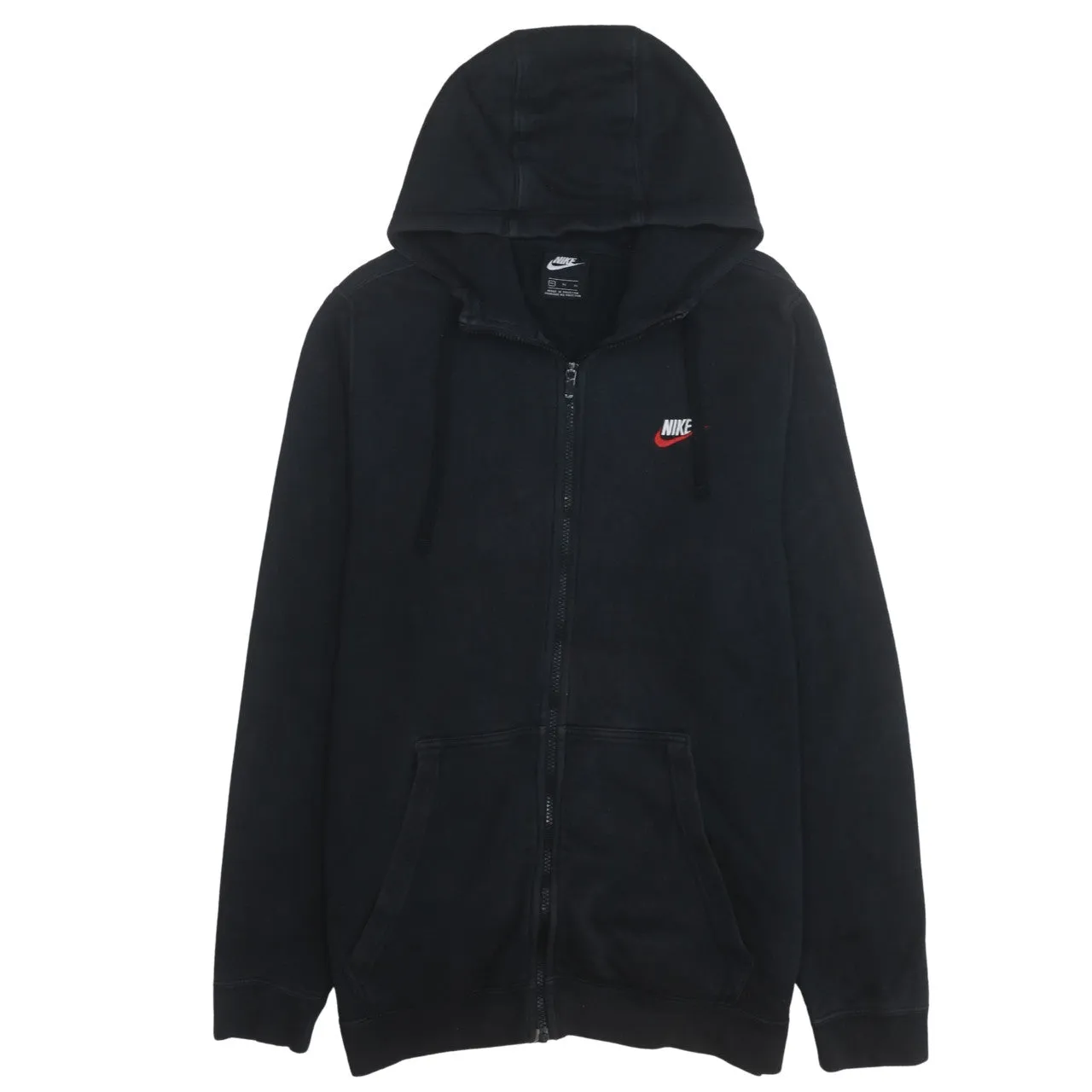 Nike Black Zip Hoodie Women’s XLarge Embroidered Chest Logo Split Pocket Fleece Sweatshirt sold by Vintage Club