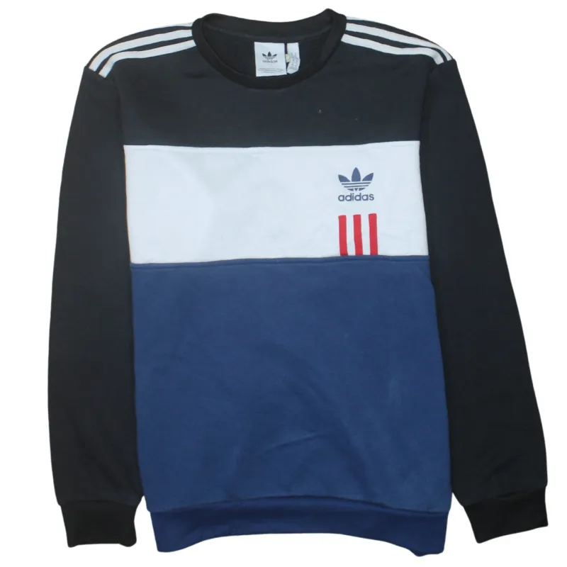 Adidas Black Colour Block Sweatshirt Women's XLarge Trefoil Printed Logo Three Stripes Pullover made by Adidas